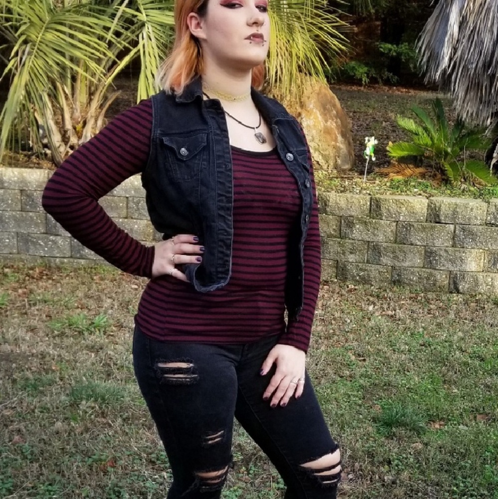 *Sold* Red and black striped long sleeve tee